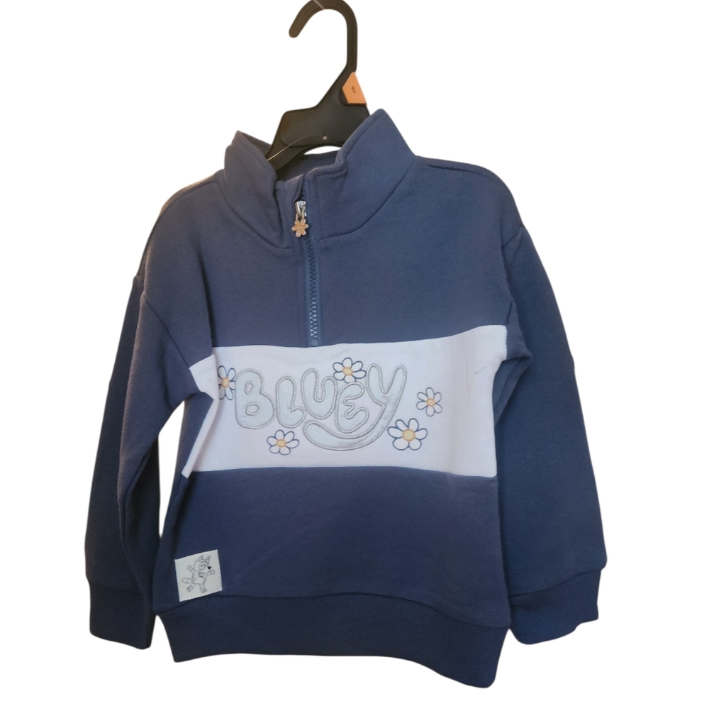 NWT  Bluey Blue Pull Over Zip Neck Sweatshirt Girls Different Sizes